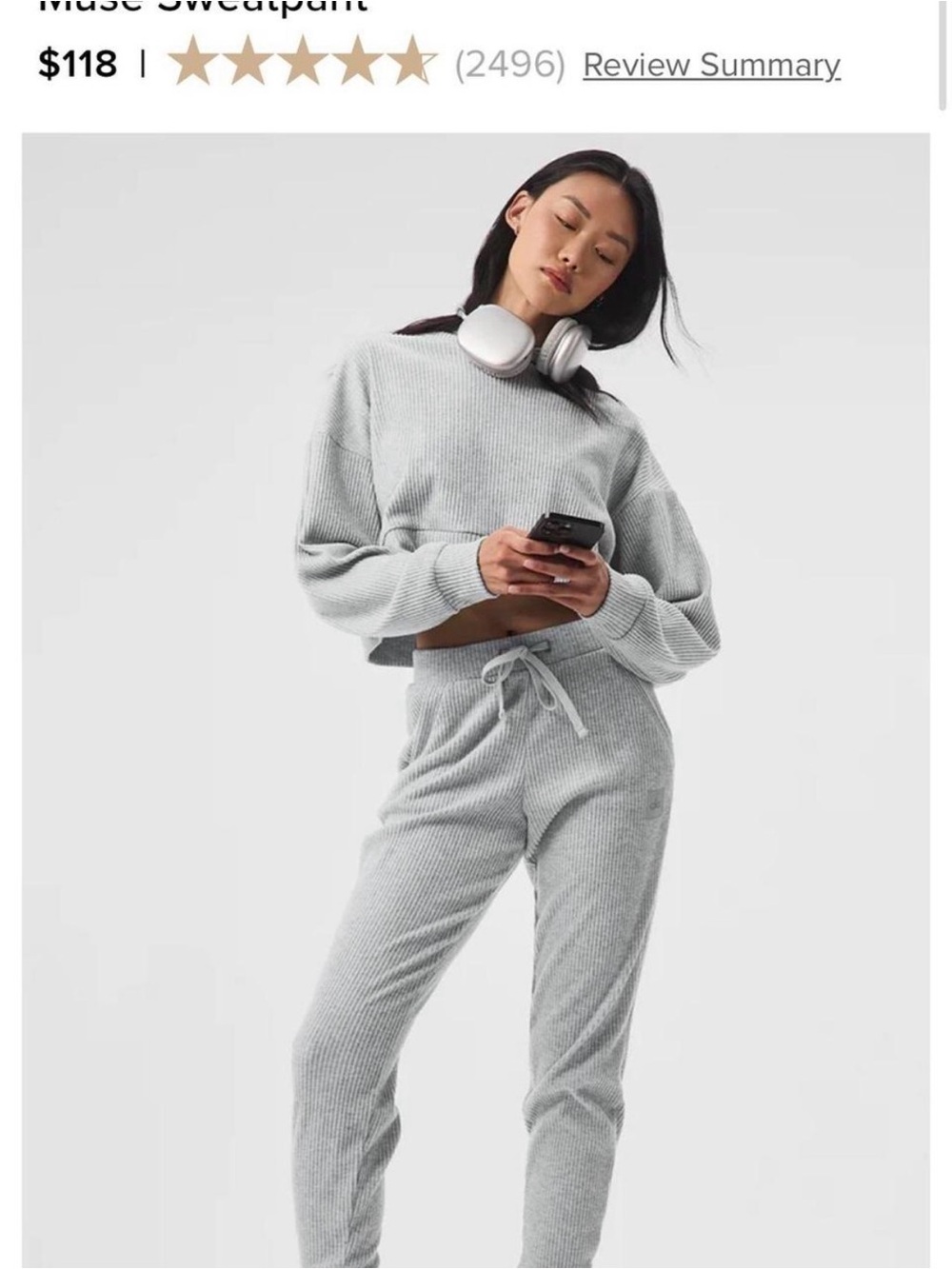 Alo grey ribbed hoodie paired sweatpants